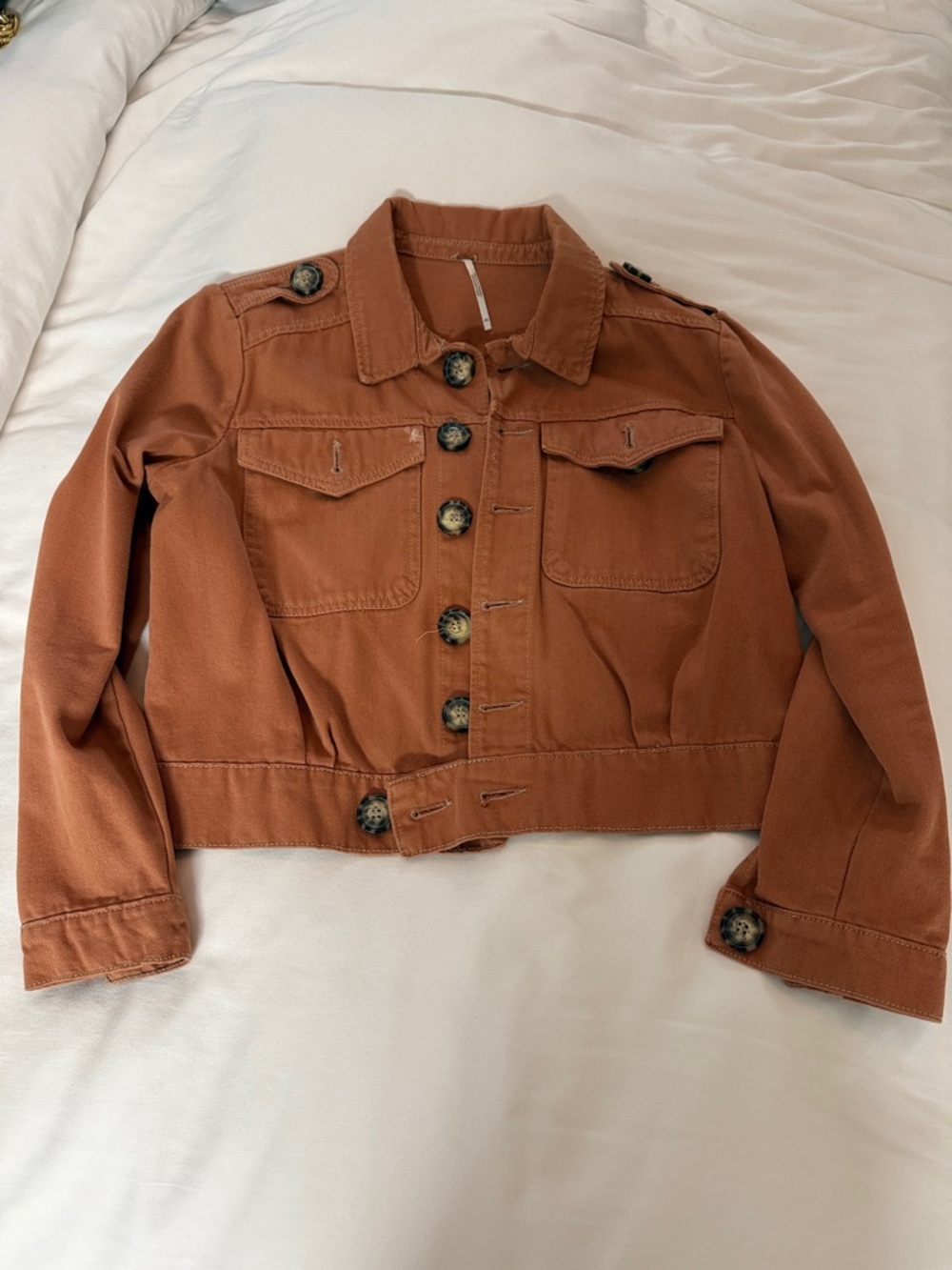 Free People Cropped Burnt Orange Denim Jacket